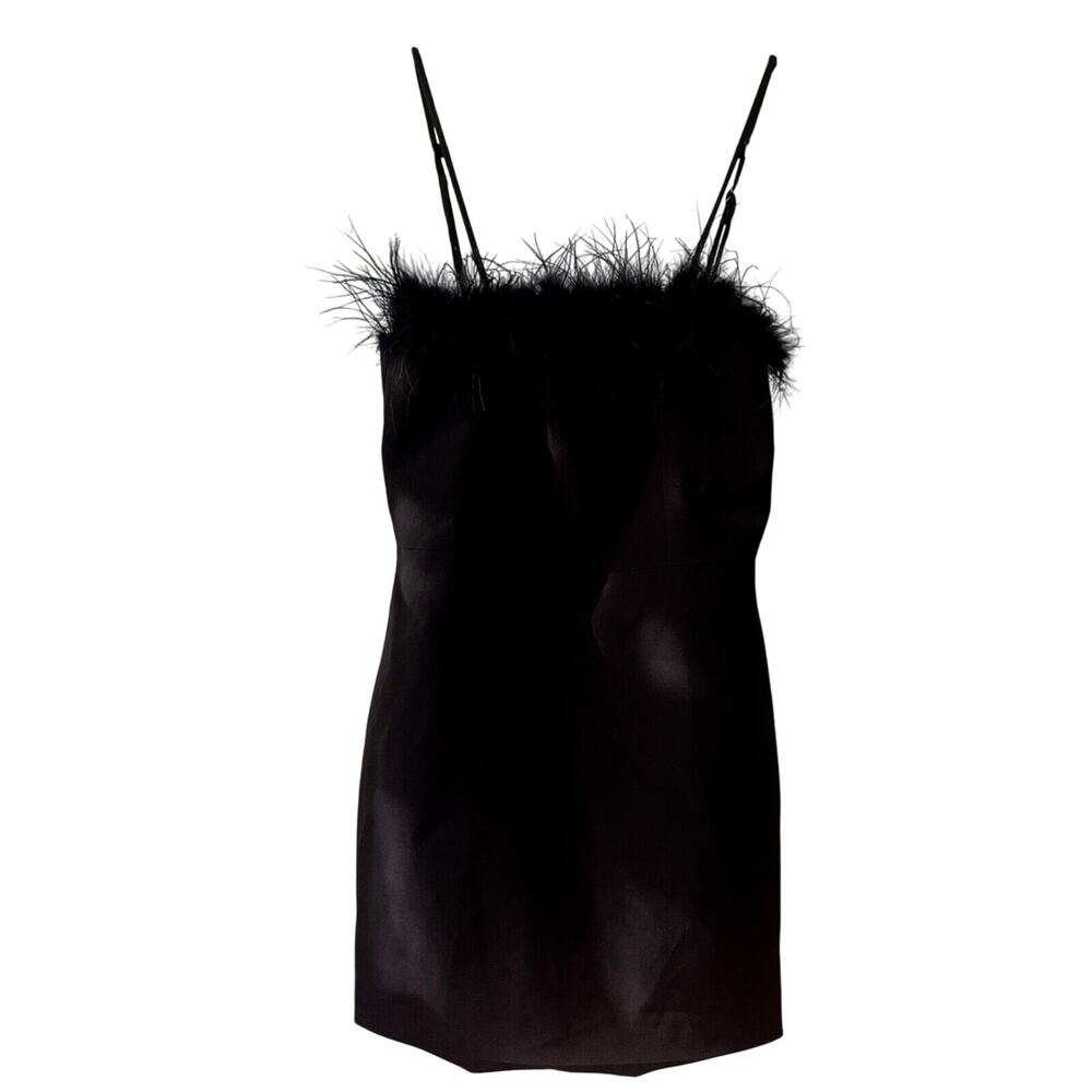 90's Retro Cocktail Party Dress Black Feather Adjustable Straps SZ Med